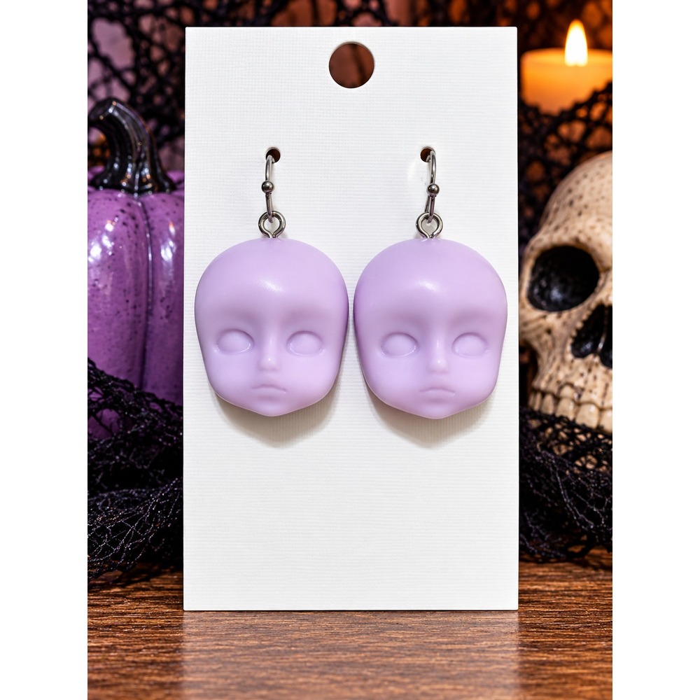 Handmade Creepy Doll Head Earrings Resin Halloween Horror Goth Spooky